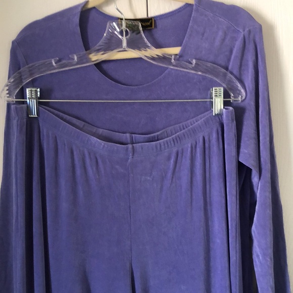 Mirosol slinky stretchy loungewear Purple Long Sleeve Top and Pants Set - Picture 1 of 14